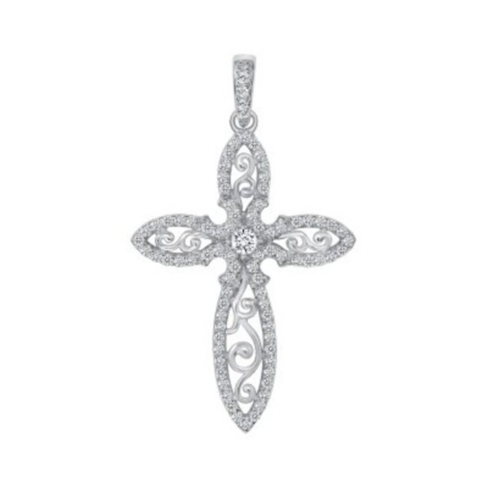925 STERLING SILVER SWIRL CZ CROSS PENDANT